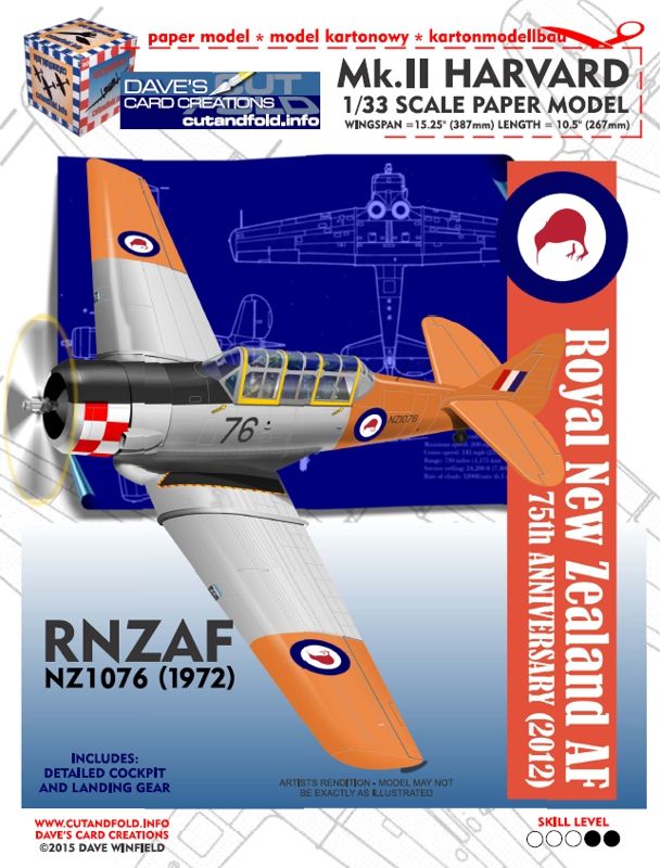 1/33 Harvard Mk.II (AT6 Texan) RNZAF Red Checkers - PaperModelers.com